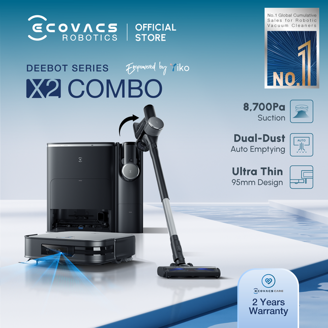 ECOVACS DEEBOT X2 COMBO ROBOT + STICK VACUUM