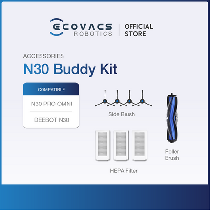 ECOVACS DEEBOT N30 / N30 PRO OMNI SERIES - ACCESSORIES KIT, MOP CLOTH, SOLID FLOOR CLEANER & DUSTBAG