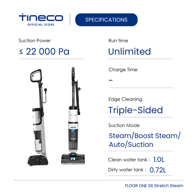 Tineco Floor One S6 Stretch Steam/S5 Steam Smart Wet Dry Floor Washer Vacuum Cleaner | NO Detergent Needed