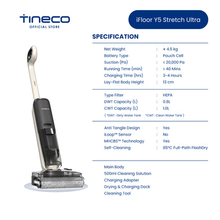 Tineco iFloor Y5/Y3/Y2 Stretch Ultra Cordless Wet Dry Vacuum Cleaner