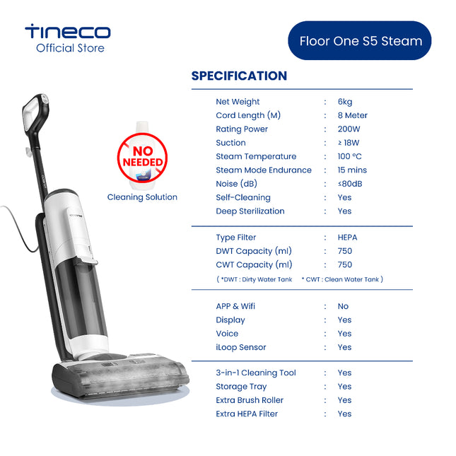 Tineco Floor One S5 Steam Smart Wet Dry Floor Washer Vacuum Cleaner | NO Detergent Needed